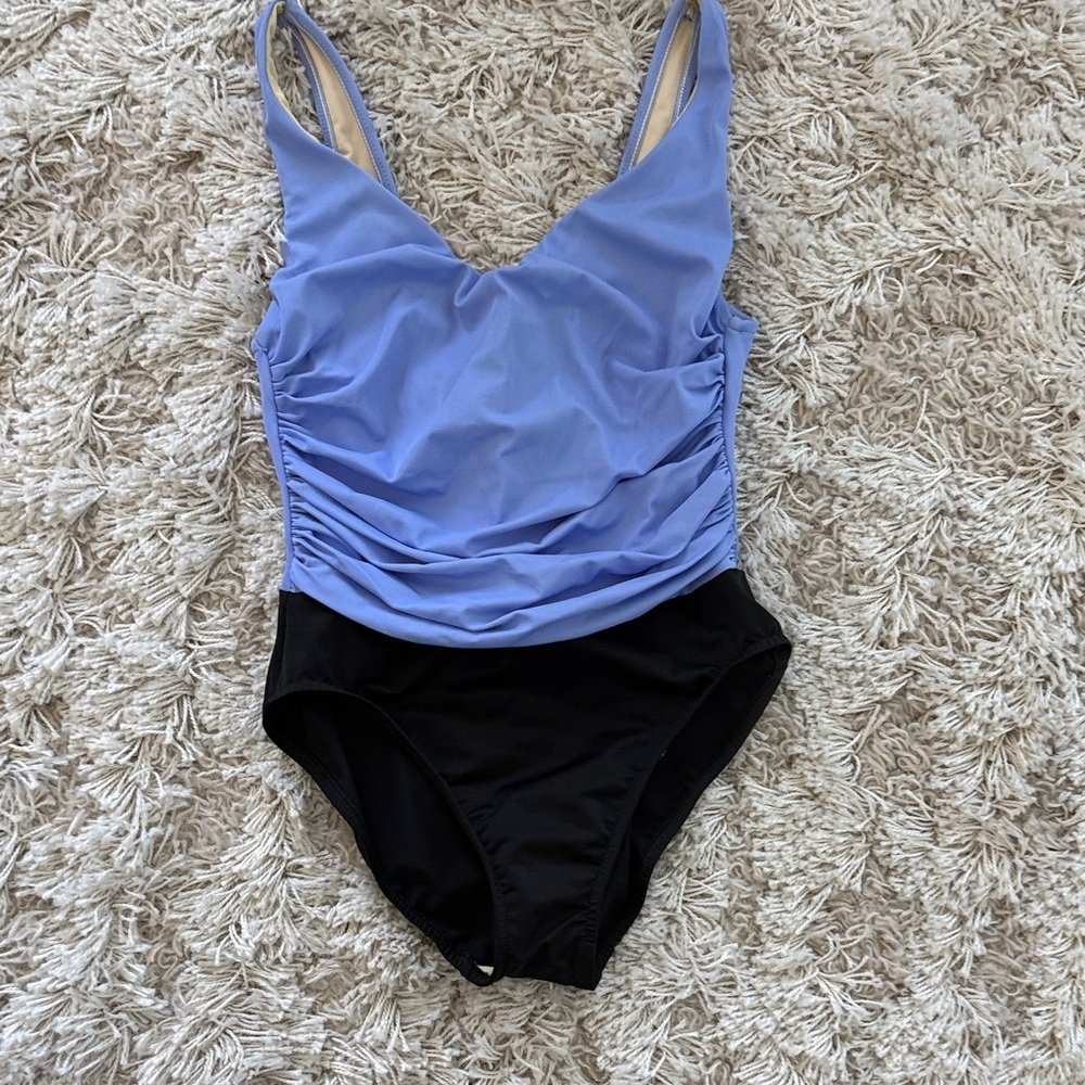 Vintage Miraclesuit Blue and Black One-Piece Swimsuit